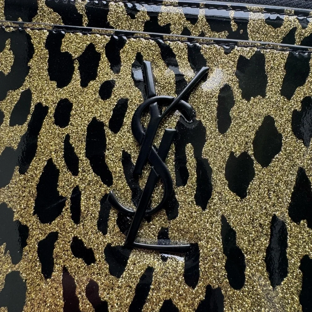 Saint Laurent Patent Glitter Leopard Zip Pouch Wallet - Picture 6 of 7